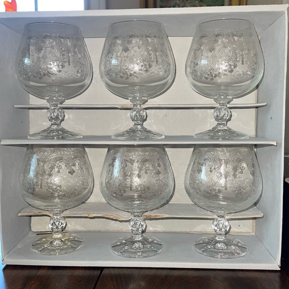 Set of 6 with box Cascade Bohemian Crystal Brandy Snifter Glasses 4 3/4" Vintage - Picture 3 of 14